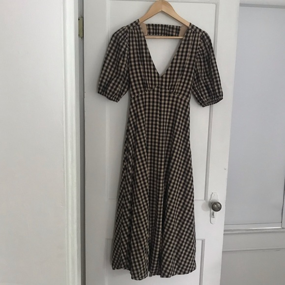 SOLD - Elm Beige Gingham Midi Dress - Picture 3 of 13